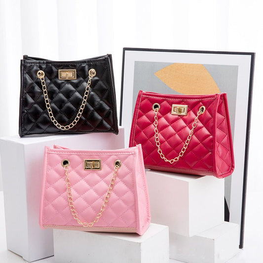 Mini Chain Clutch - Rhombus Stitch Small Square Shoulder Bag for Women Black