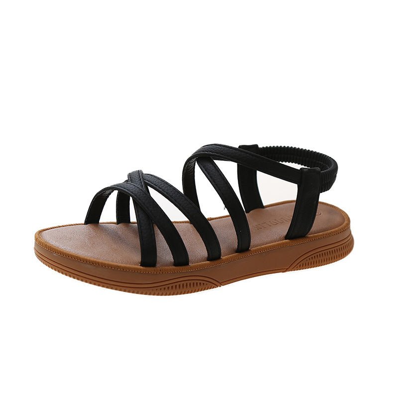 Minimalist Comfy Breathable Mesh Elastic Band Cover Flat Strap Sandals Black