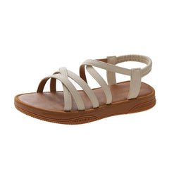 Minimalist Comfy Breathable Mesh Elastic Band Cover Flat Strap Sandals Beige