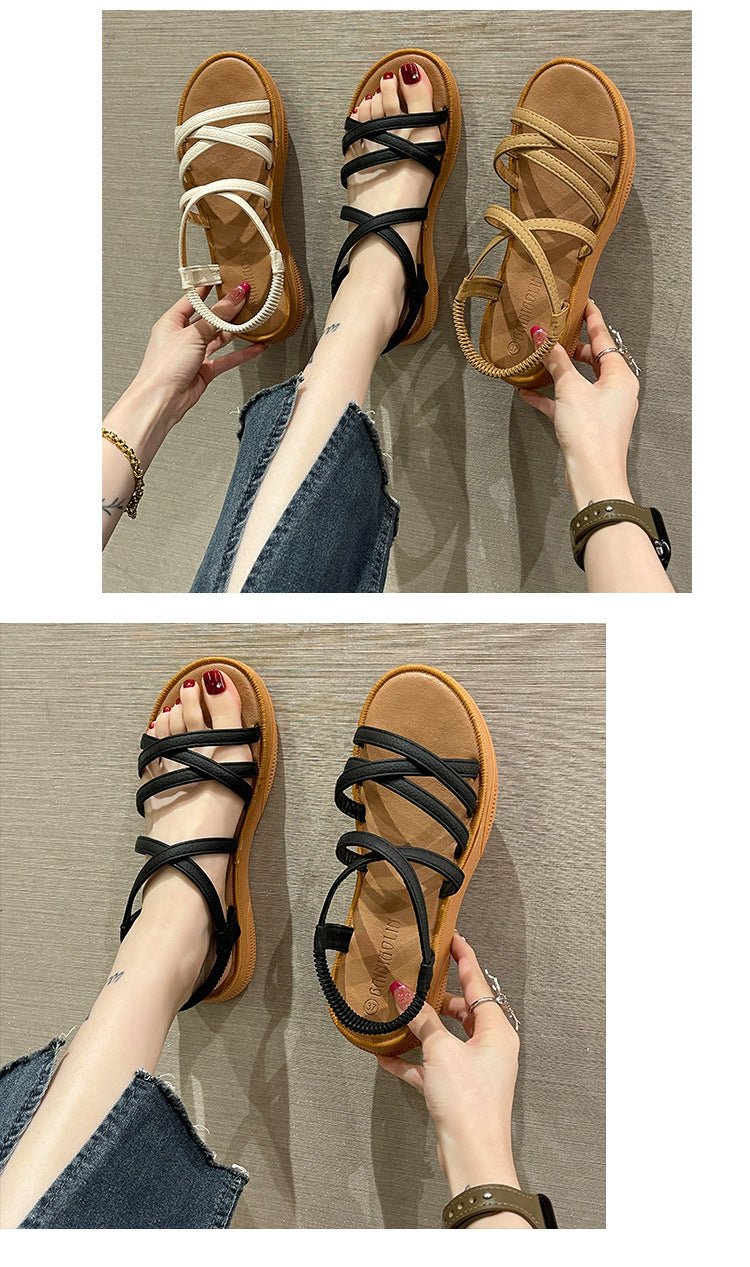 Minimalist Comfy Breathable Mesh Elastic Band Cover Flat Strap Sandals Brown