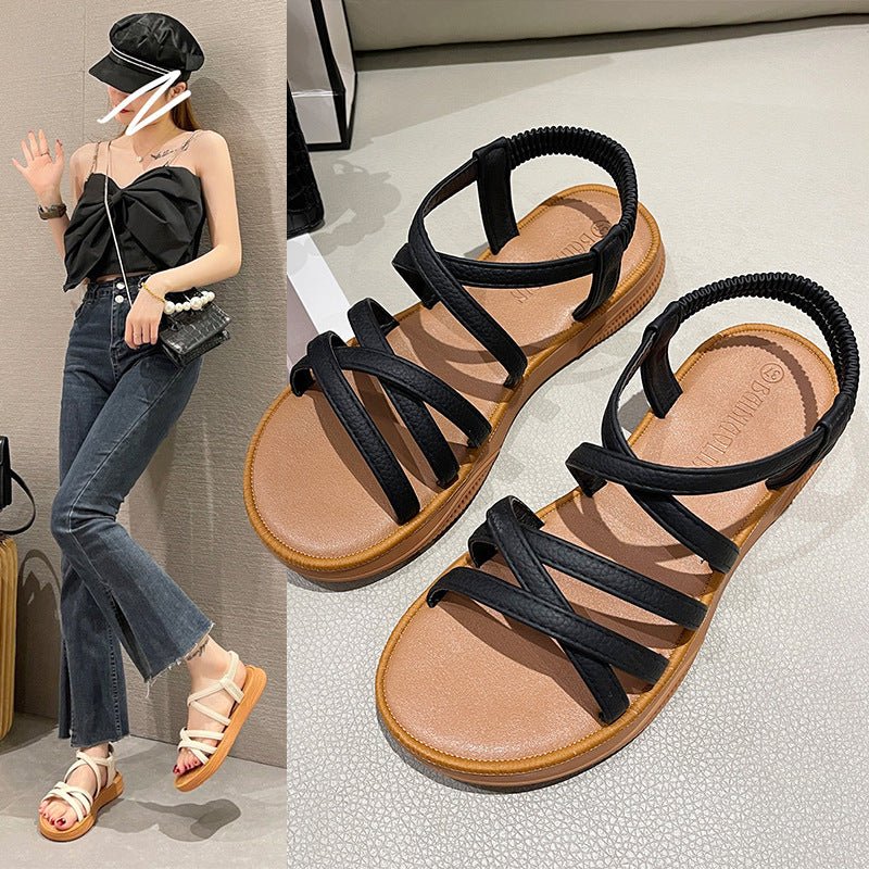 Minimalist Comfy Breathable Mesh Elastic Band Cover Flat Strap Sandals Beige