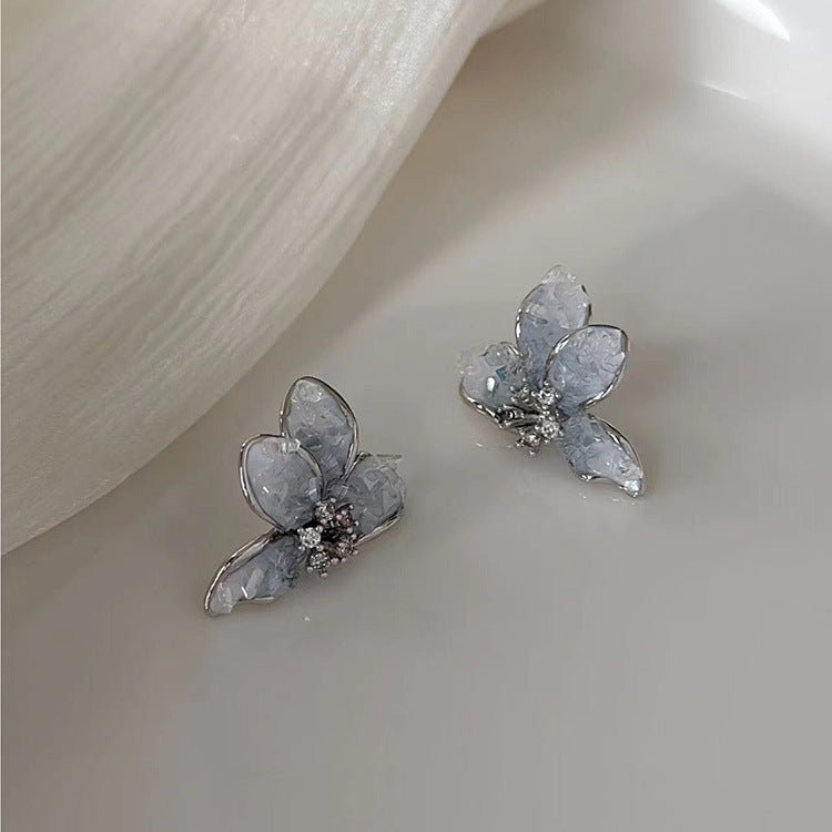 Morandi Blue Gradient Crystal Butterfly Stud Earrings for Women Style A