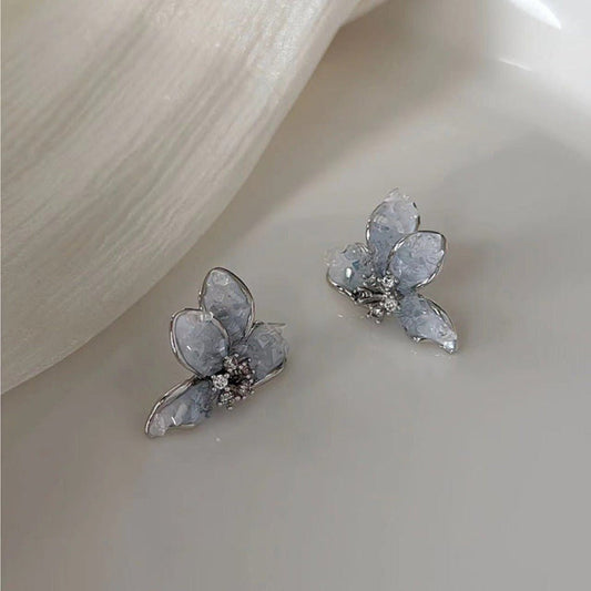 Morandi Blue Gradient Crystal Butterfly Stud Earrings for Women Style A