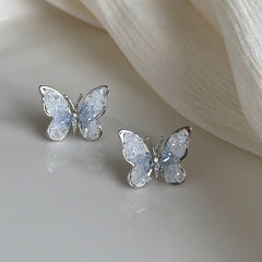 Morandi Blue Gradient Crystal Butterfly Stud Earrings for Women Style B