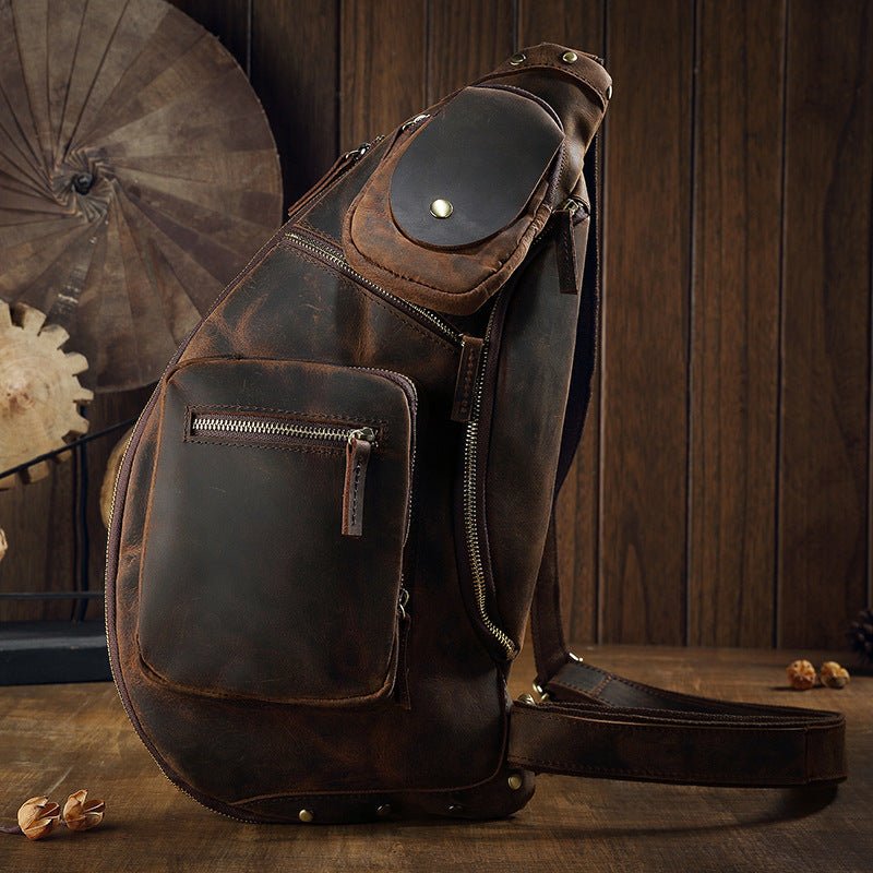 Multifunctional Men's Crazy Horse Leather Clutch Bag Brown