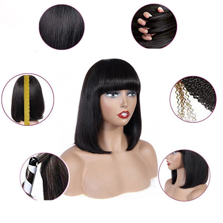 Natural and Realistic Human Hair Bob Wig Headgear with Woven Top 8inches