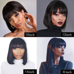 Natural and Realistic Human Hair Bob Wig Headgear with Woven Top 8inches