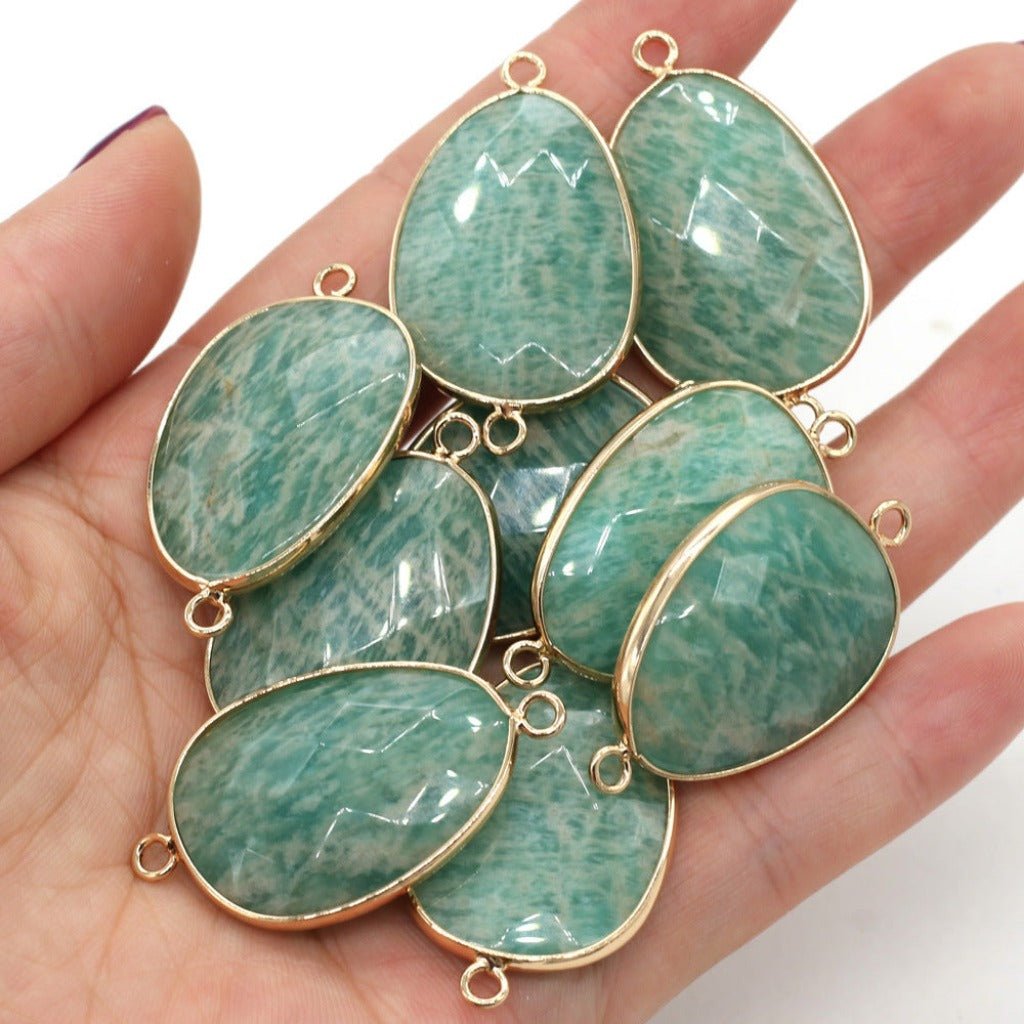 Natural Stone Connector Drop - shaped Cut Surface Ornament Accessories Green Amazonite