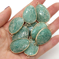 Natural Stone Connector Drop - shaped Cut Surface Ornament Accessories Green Amazonite