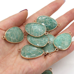 Natural Stone Connector Drop - shaped Cut Surface Ornament Accessories Green Amazonite