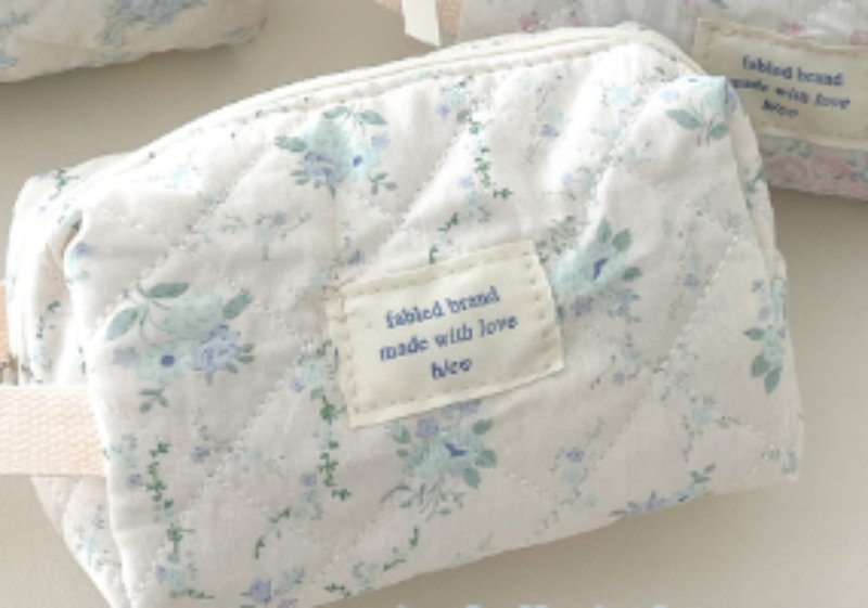 Navy Floral Clutch Bag: Korean Cute Girl Kitty Style, Cotton Storage Vintage Blue Rose
