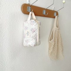 Navy Floral Clutch Bag: Korean Cute Girl Kitty Style, Cotton Storage Pink Rose