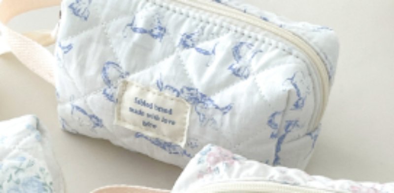 Navy Floral Clutch Bag: Korean Cute Girl Kitty Style, Cotton Storage Blue Cat
