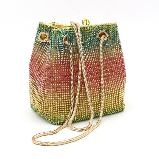 Net Red Rainbow Bucket Diamond clutch Bag Color