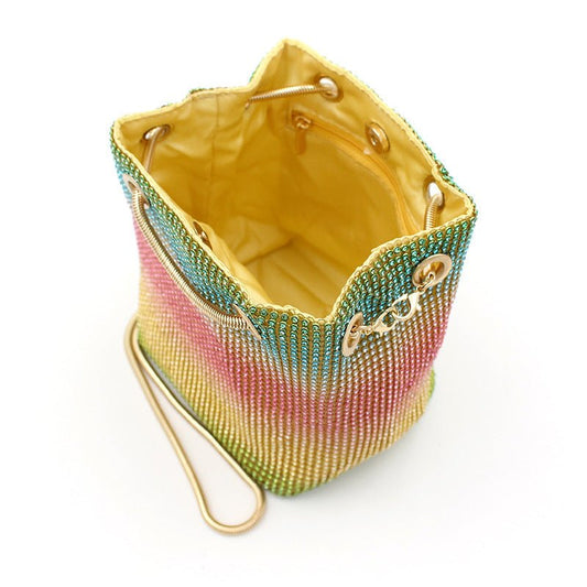 Net Red Rainbow Bucket Diamond clutch Bag Color