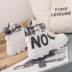 New All - match High - top Girls Canvas Short Boots Women's Shoes Black leather and velvet