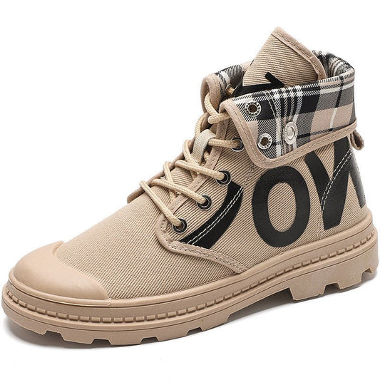 New All - match High - top Girls Canvas Short Boots Women's Shoes Black leather and velvet