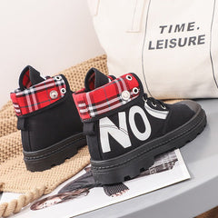 New All - match High - top Girls Canvas Short Boots Women's Shoes Black