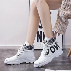 New All - match High - top Girls Canvas Short Boots Women's Shoes White leather and velvet