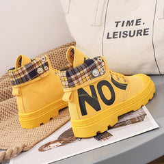 New All - match High - top Girls Canvas Short Boots Women's Shoes Khaki leather and cashmere