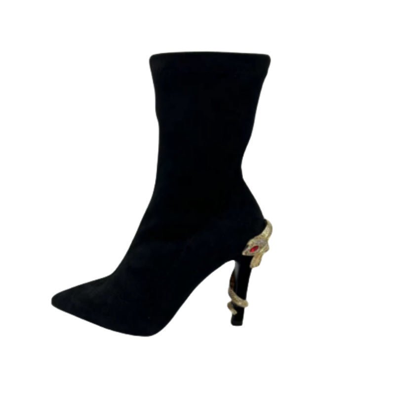 New Black Stiletto Heel Elastic Socks Boots Black