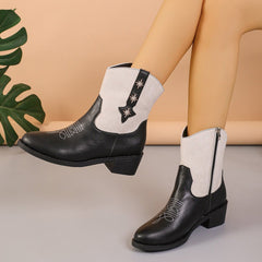 New Denim Patchwork Western Cowboy Boots Black