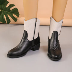 New Denim Patchwork Western Cowboy Boots Black