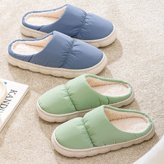 New Down Cotton Slippers Winter Fashion House Shoes Warm For Couple Blue