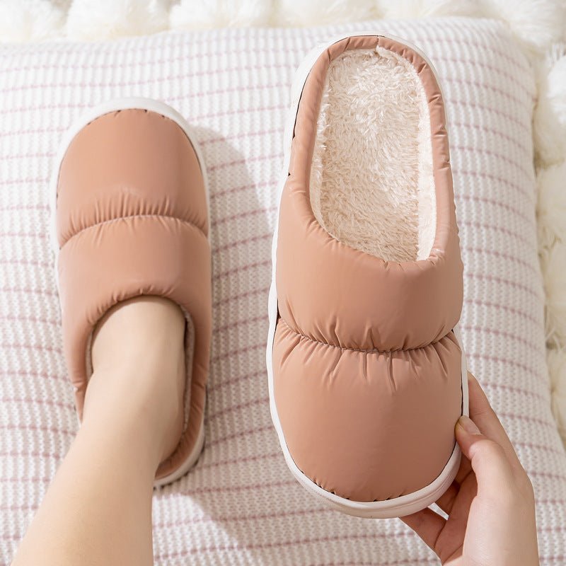 New Down Cotton Slippers Winter Fashion House Shoes Warm For Couple Pink