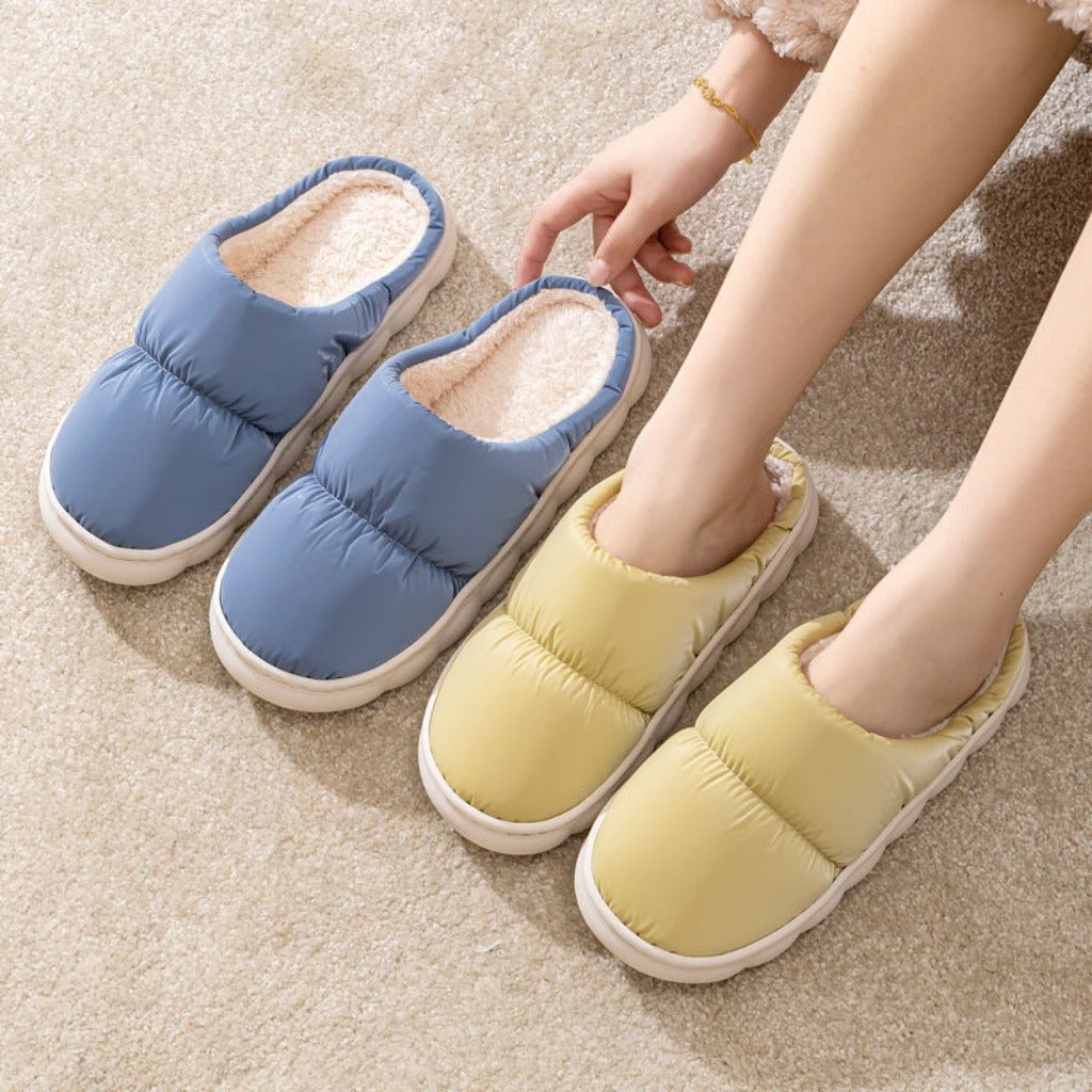 New Down Cotton Slippers Winter Fashion House Shoes Warm For Couple Blue