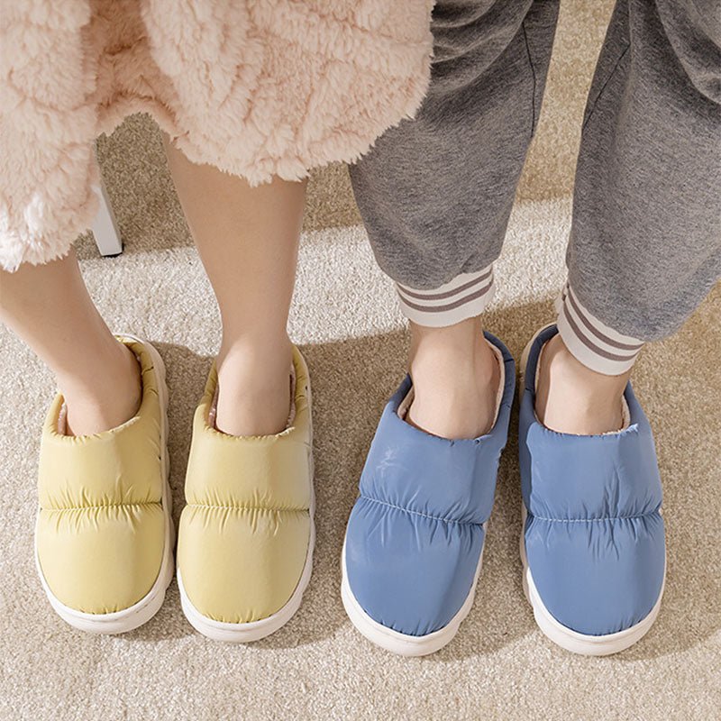 New Down Cotton Slippers Winter Fashion House Shoes Warm For Couple Blue