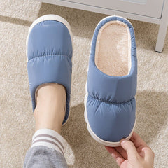 New Down Cotton Slippers Winter Fashion House Shoes Warm For Couple Blue