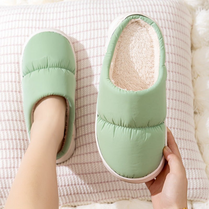 New Down Cotton Slippers Winter Fashion House Shoes Warm For Couple Green