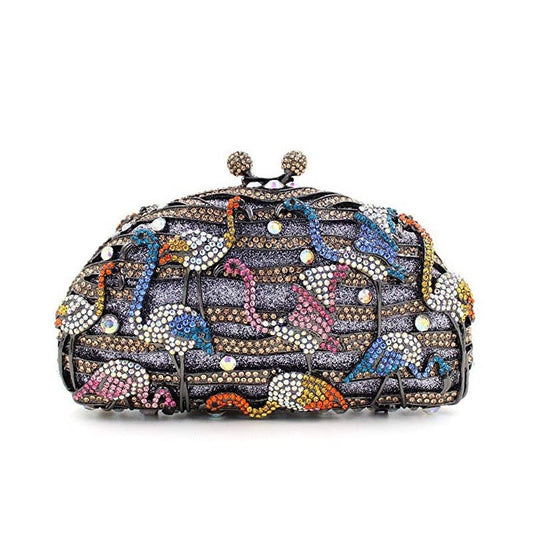 New Empty Metal Diamond Clutch Evening Bag Grey