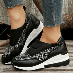 New Fashion Comfortable Rhinestone Height Increasing Mesh Women Black