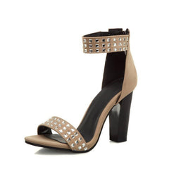 New Fashion Simple All - match Rivet Wedding Party Shoes Women's Zipper Thick Bottom Square Apricot