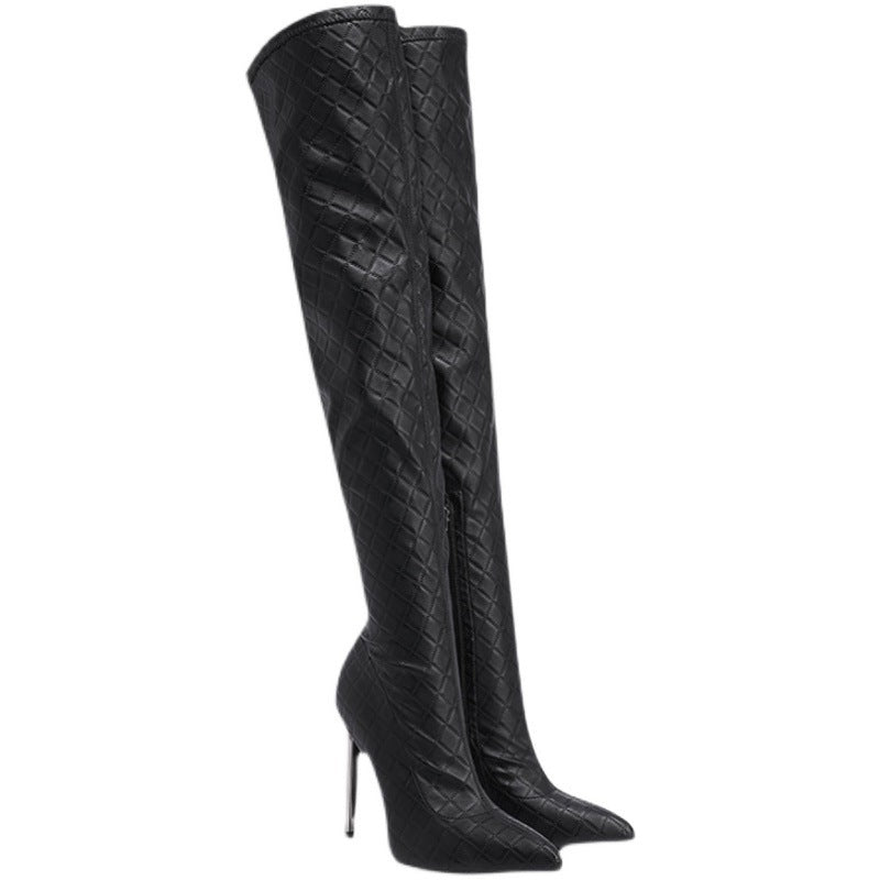 New Fine Heel With Black Slimming Stretch Over The Knee Boots Black