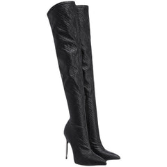 New Fine Heel With Black Slimming Stretch Over The Knee Boots Black