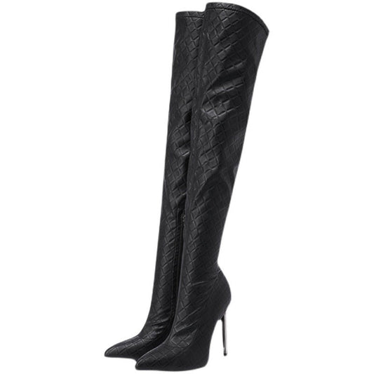New Fine Heel With Black Slimming Stretch Over The Knee Boots Black