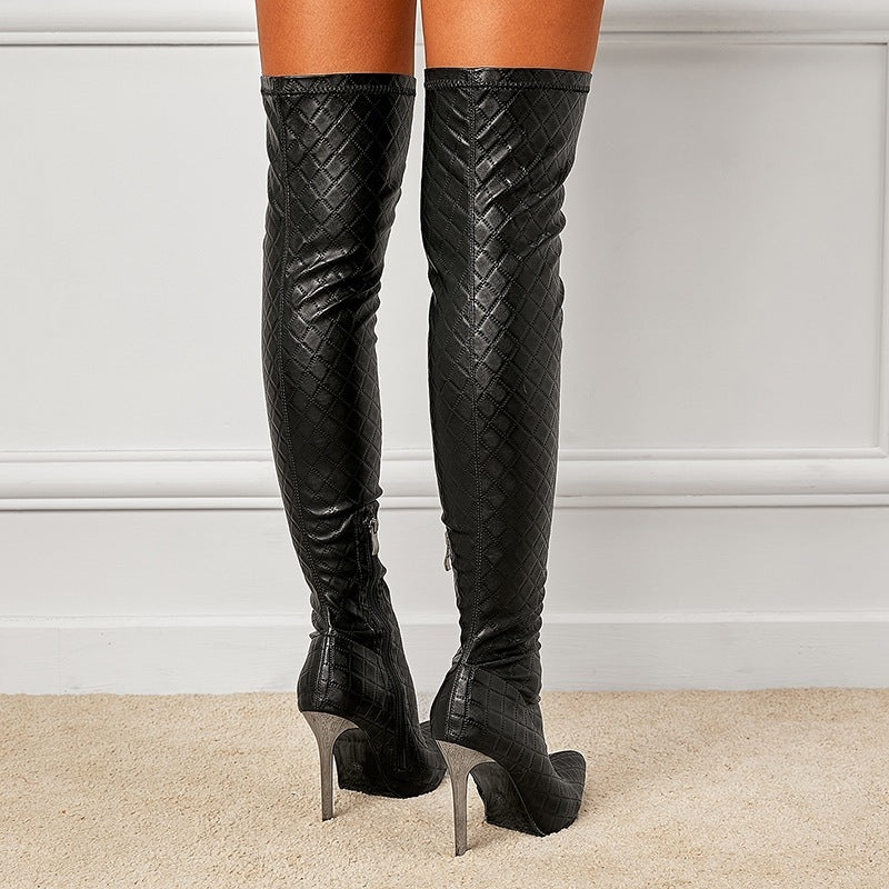 New Fine Heel With Black Slimming Stretch Over The Knee Boots Black