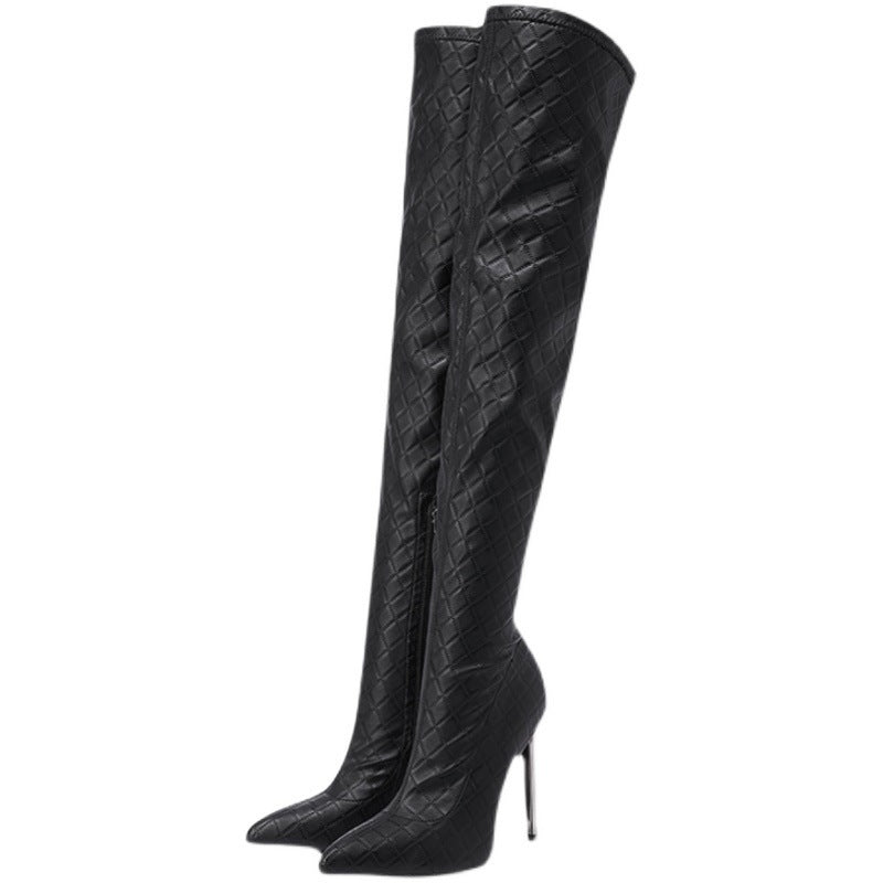 New Fine Heel With Black Slimming Stretch Over The Knee Boots Black