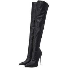 New Fine Heel With Black Slimming Stretch Over The Knee Boots Black