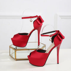 New Fish Mouth Sandals – Super High Heel Waterproof Platform with Silk Bow Detail Black