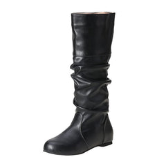 New Flat Boots Round Toe Slip - on Slimming Black