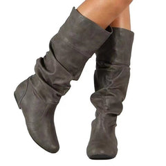 New Flat Boots Round Toe Slip - on Slimming Black