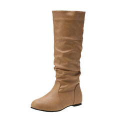 New Flat Boots Round Toe Slip - on Slimming Khaki