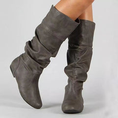 New Flat Boots Round Toe Slip - on Slimming Gray