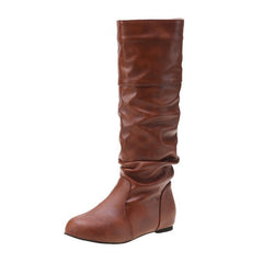 New Flat Boots Round Toe Slip - on Slimming Dark Brown