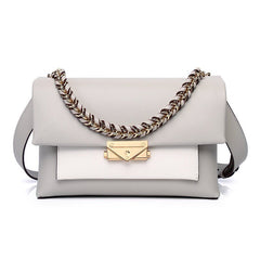 New Leather Hit Color Trendy Handbags Chain Lock Flap Envelope Small Square Bag Offwhite