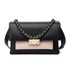 New Leather Hit Color Trendy Handbags Chain Lock Flap Envelope Small Square Bag Black with apricot